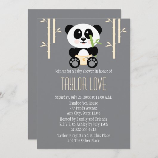 Geel Bamboe Panda in het Baby shower Diapers Kaart (Voorkant / Achterkant)