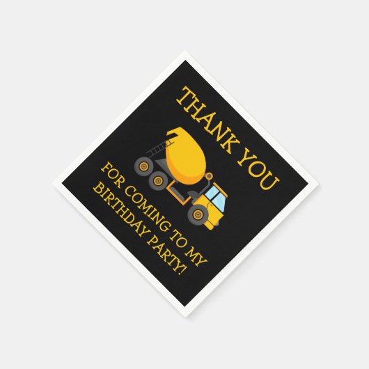 Geel Bedankt met zwarte cement Truck Servet (Hoek)