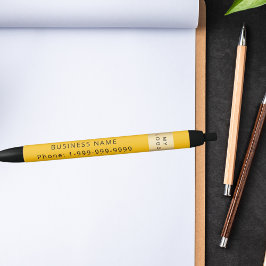 Geel bedrijf logo naam telefoon zwarte inkt pen