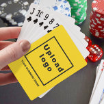 Geel bedrijfsmerk op speelkaarten<br><div class="desc">speelkaarten met gele achtergrond. Pas het aan door uw bedrijfsnaam te typen en uw zakelijke logo te uploaden. Pas het aan en neem het op in uw promotieproducten, weggeefartikelen of geschenken aan uw klanten of klanten, een marketingstrategie om uw bedrijf te adverteren of om uw merknaam te promoten. speelkaarten die...</div>