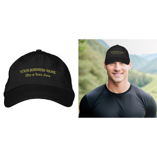 Geel Bedrijfsnaam op Verstelbaar Zwart Geborduurde Pet