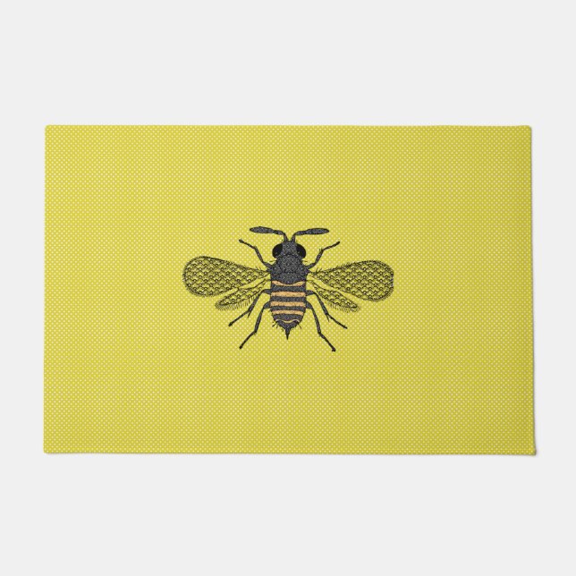 Geel bee Decor  Honeybee Grafisch Polkadot Deurmat (Voorkant)