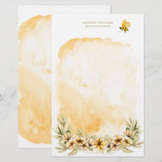 Geel Bee Monogram briefpapier (Voorkant / Achterkant)