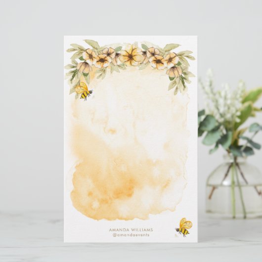 Geel Bee Monogram briefpapier (Staand voorkant)