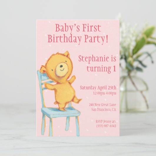 Geel Beer Verjaardag Kaart (Staand voorkant)