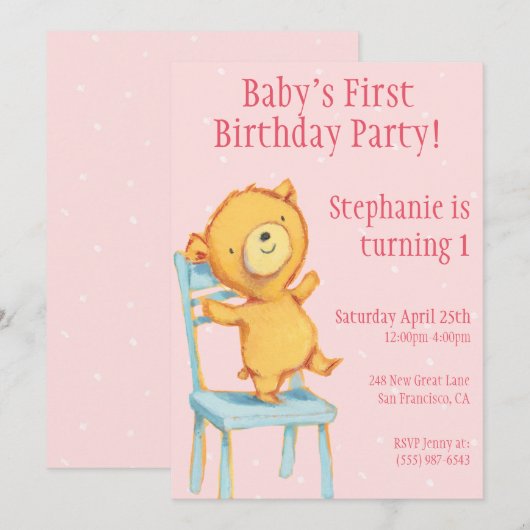 Geel Beer Verjaardag Kaart (Voorkant / Achterkant)