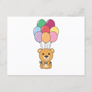 Geel Beer vliegt op met kleurrijke ballonnen Briefkaart