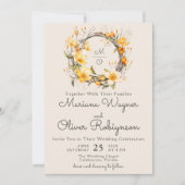 Geel Beige Romantische Floral bruiloft uitnodiging (Voorkant)