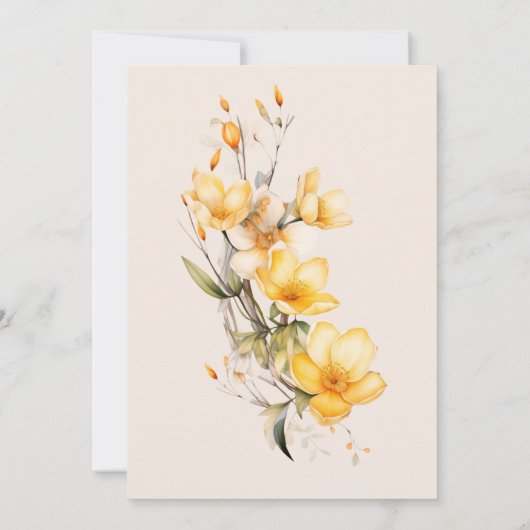 Geel Beige Romantische Floral bruiloft uitnodiging (Achterkant)