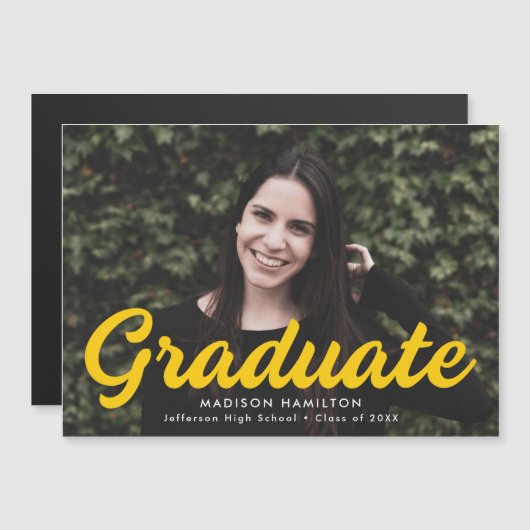 Geel | Bekendmaking van het Afstuderen van de Foto Magnetische Uitnodiging (Voorkant / Achterkant)