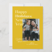 Geel Beter Laat dan Nooit Nieuwjaarskaart Feestdagenkaart (Voorkant)