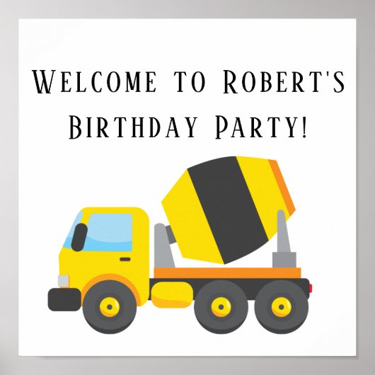 Geel betonmengers Geboortagsfeest vierkant poster (Voorkant)