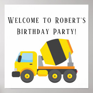 Geel betonmixer Birthday Party Square Poster