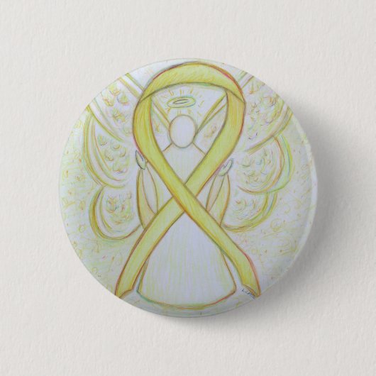 Geel bewustzijn Ribbon Angel Art Button (Voorkant)