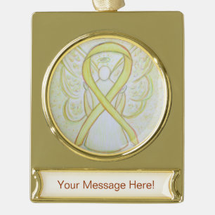 Geel bewustzijn Ribbon Angel Art Custom Ornament Verguld Banner Ornament