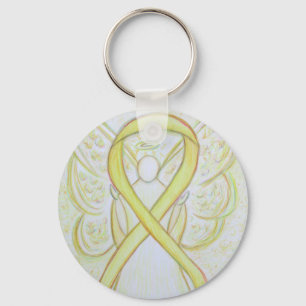 Geel bewustzijn Ribbon Angel Custom Art Sleutelhan Sleutelhanger