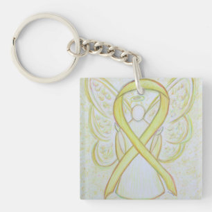 Geel bewustzijn Ribbon Angel Custom Art-Sleutelhan Sleutelhanger