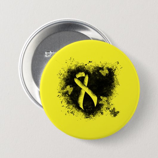 Geel bewustzijn Ribbon Grunge Heart Ronde Button 7,6 Cm (Voorkant /achterkant)