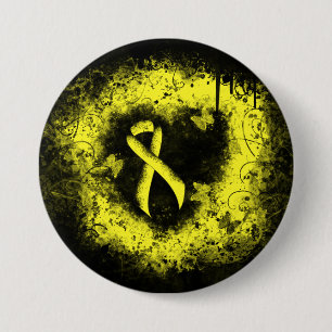 Geel bewustzijn Ribbon Grunge Heart Ronde Button 7,6 Cm
