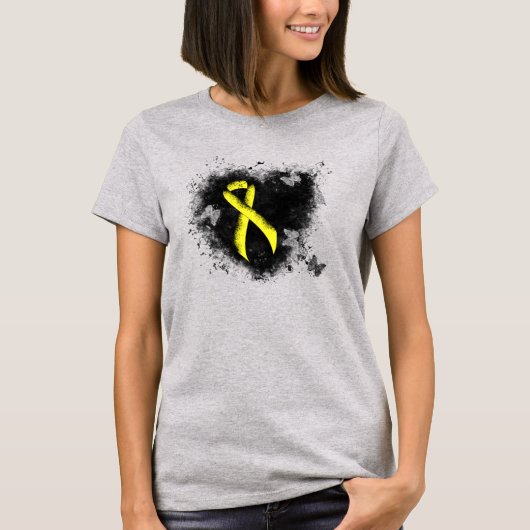 Geel bewustzijn Ribbon Grunge Heart T-shirt (Voorkant)