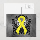 Geel bewustzijn Ribbon met Wings Briefkaart (Voorkant / Achterkant)