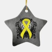 Geel bewustzijn Ribbon met Wings Keramisch Ornament (Achterkant)