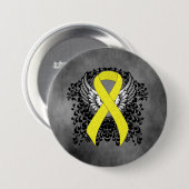 Geel bewustzijn Ribbon met Wings Ronde Button 7,6 Cm (Voorkant /achterkant)