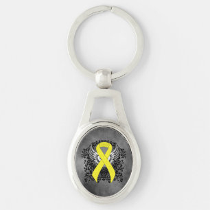 Geel bewustzijn Ribbon met Wings Sleutelhanger