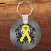 Geel bewustzijn Ribbon met Wings Sleutelhanger (Voorkant)