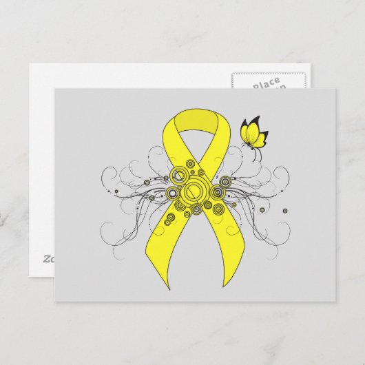Geel bewustzijnslint met vlinder briefkaart (Voorkant / Achterkant)