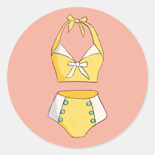  geel bikini badpak ronde sticker (Voorkant)