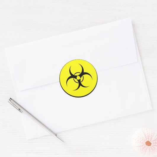 Geel biogevaarlijk logo ronde sticker (Envelop)