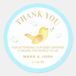 *~* Geel Birdie Sky Blue Baby shower Dank u Ronde Sticker