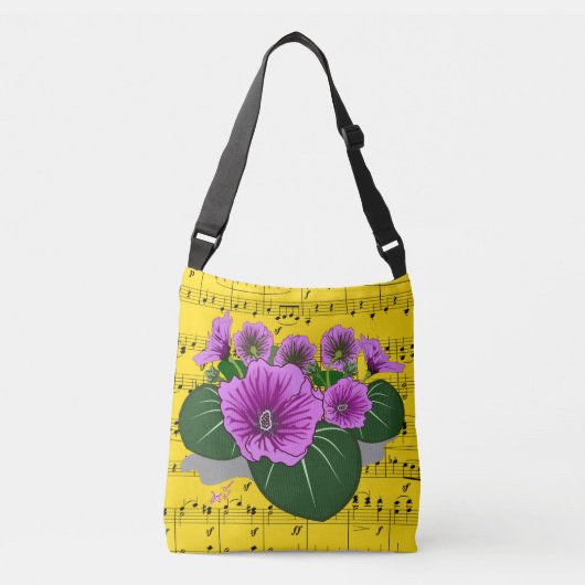 Geel blad Muziek Paarse Floral Crossbody Tas (Voorkant)