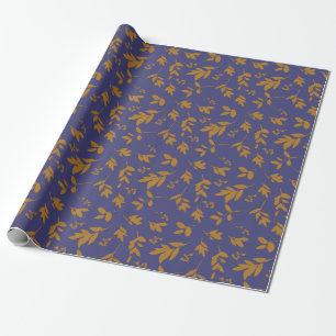 Geel Bladgroen Branch op Blauw Cadeaupapier