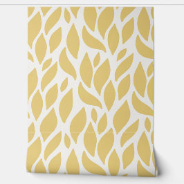 Geel bladpatroon behang