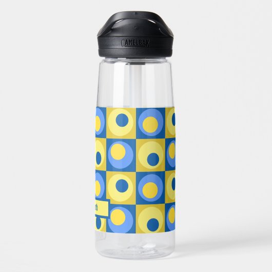 Geel blauw Aangepast vierkant punts patroon Waterfles (Achterkant)