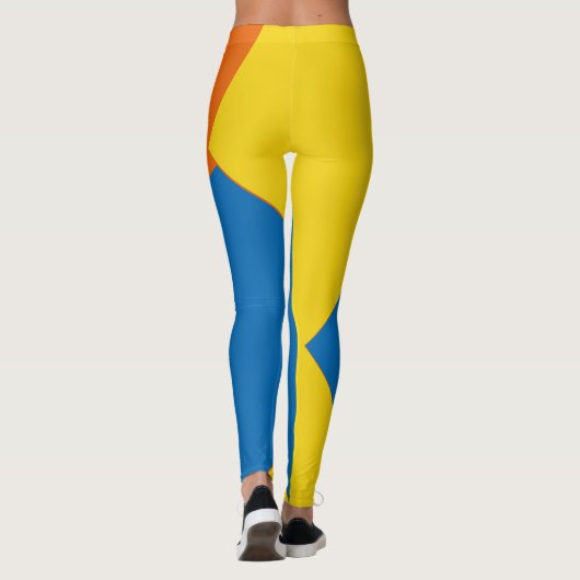 geel Blauw Abstract Kleurenblok sinaasappel Leggings (Achterkant)