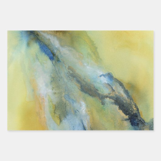 Geel Blauw Abstract Marmeren Patroon Inpakpapier Vel (Voorkant 2)