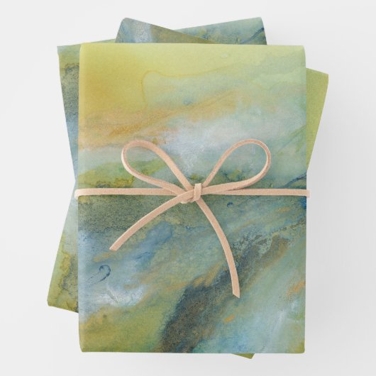 Geel Blauw Abstract Marmeren Patroon Inpakpapier Vel (In situ)