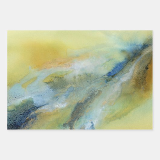 Geel Blauw Abstract Marmeren Patroon Inpakpapier Vel (Voorkant)