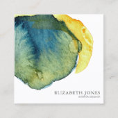 Geel Blauw Abstract Waterverf Interieur Designer Vierkante Visitekaartje (Voorkant)