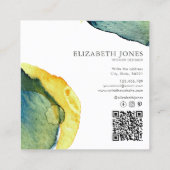 Geel Blauw Abstract Waterverf Interieur Designer Vierkante Visitekaartje (Achterkant)
