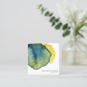 Geel Blauw Abstract Waterverf Interieur Designer Vierkante Visitekaartje (Staand voorkant)