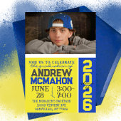 Geel & Blauw Afstuderen Fotouitnodiging Kaart