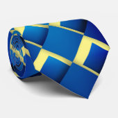 Geel Blauw Artsty Abstract Print stropdas (Opgerold)