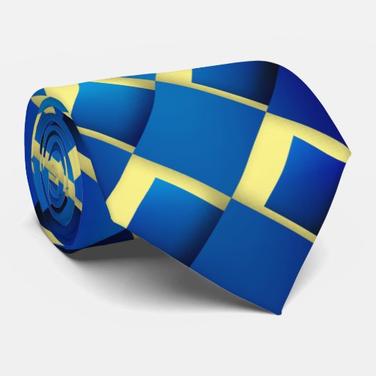 Geel Blauw Artsty Abstract Print stropdas (Opgerold)