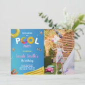 Geel blauw Birthday-uitnodigingen met foto Kaart (Staand voorkant)