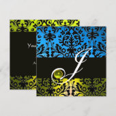 GEEL BLAUW BLACK DAMASK MONOGRAM Topaz Kaart (Voorkant / Achterkant)