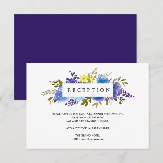 Geel Blauw Bloem BRUILOFT Receptie Enclosure Informatiekaartje (Voorkant / Achterkant)